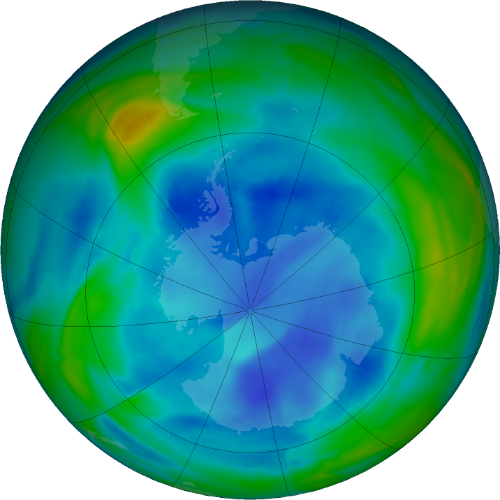 Antarctic ozone map for 13 August 2022